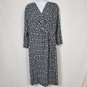 Bob Mackie Wearable Art Black White Geometric Print Dress L